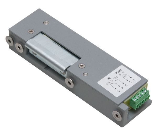 Feszülő ajtókhoz, szimmetrikus, állítható zárnyelvű, feszültségre záró elektromos zár, balos, DORCAS-77-NF-512-L